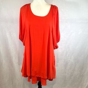 Orange double layer flowy mini dress with pockets size large